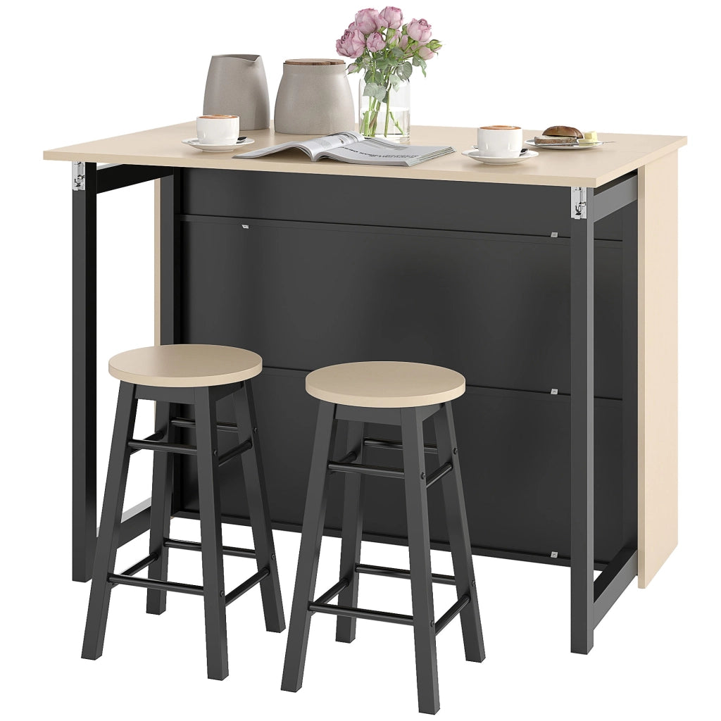 Set bar con tavolo pieghevole e sgabelli ¨C zephmum ¨C nero+rovere 116x70x89,5cm