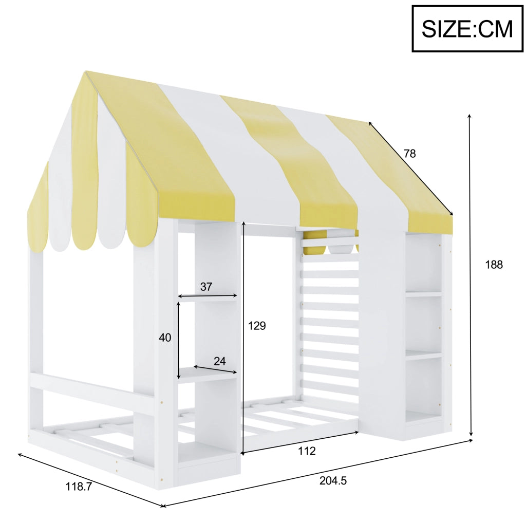 Letto per bambini 90x200 cm con baldacchino e vani portaoggetti bianco