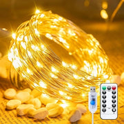 Luci da terra, filo di 100 LED da 10 metri, con ricevitore a distanza e timer, impermeabile, 8 livelli di illuminazione, adatto per camera da letto, interni, decorazione di festa, matrimonio, Natale, decorazione di vacanza