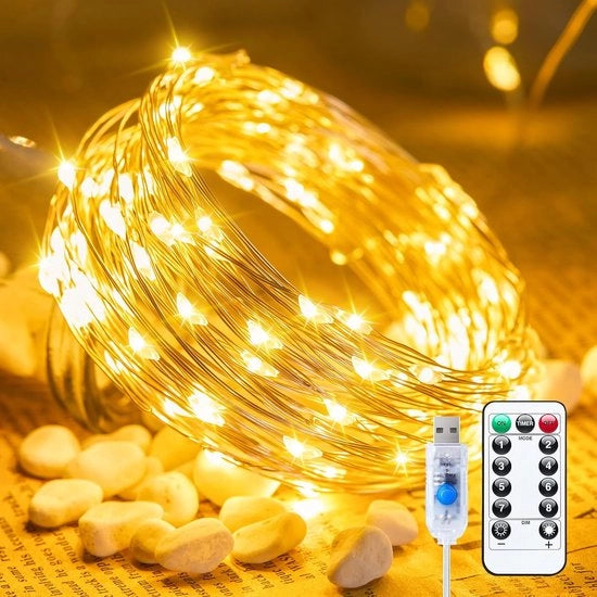 Luci da terra, filo di 100 LED da 10 metri, con ricevitore a distanza e timer, impermeabile, 8 livelli di illuminazione, adatto per camera da letto, interni, decorazione di festa, matrimonio, Natale, decorazione di vacanza