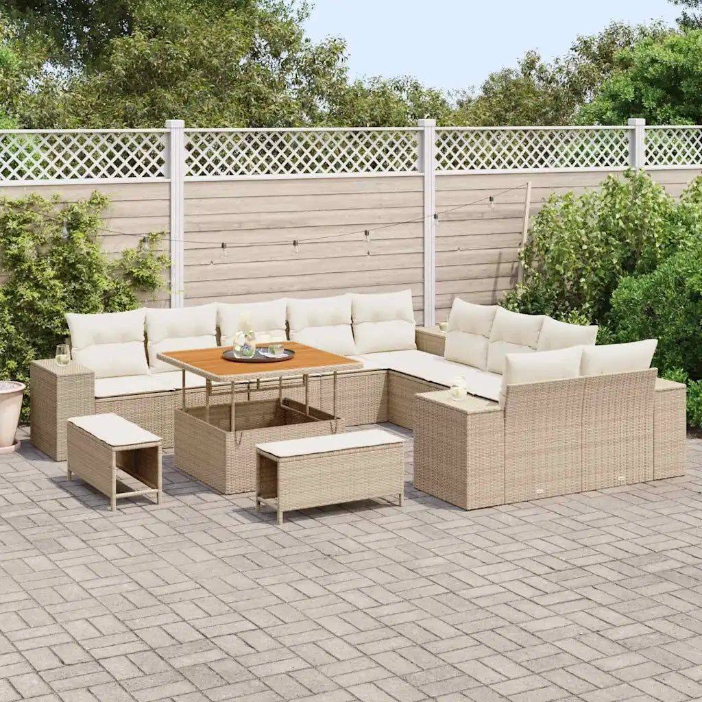 Set Divano da Giardino 13 pcs Beige e Crema polyrattan 3364006