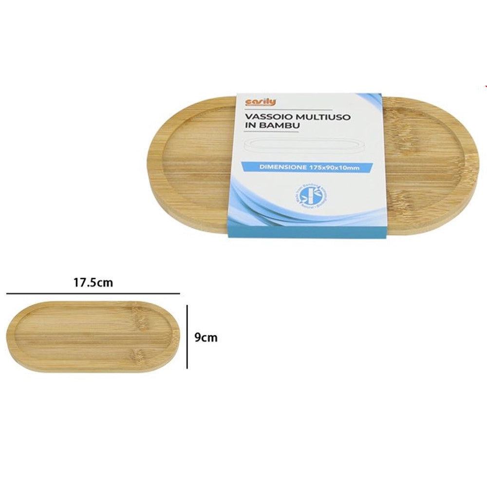 Trade Shop - Vassoio Multiuso In Bambù Decorativo Organizer Ovale Per Cucina Bagno 17.5x9cm 10851 -