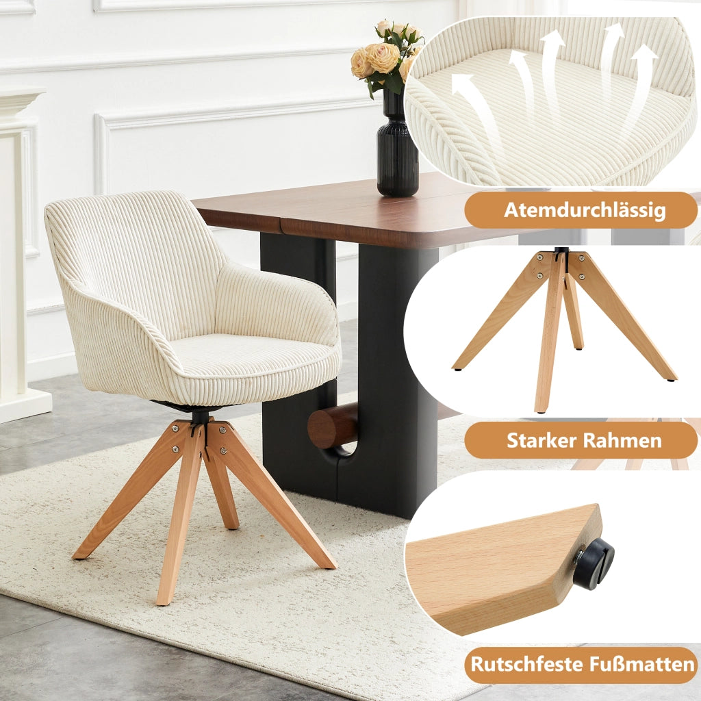 SEDIA Girevole 360° Set da 2 pezzi 84 cm Tessuto Avorio Legno massello