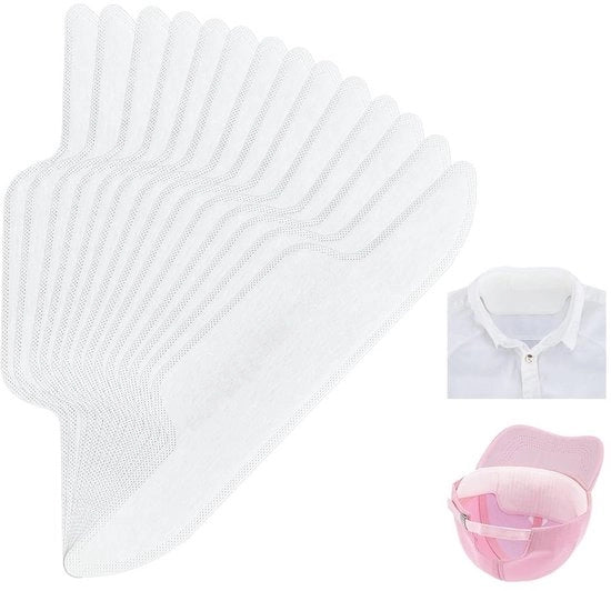 Cappuccetti assorbenti da sudore 100 pezzi - Protezioni per cappuccio 293 x 68 mm - Assorbenne il sudore - Per cappucci e magliette - Facili da utilizzare - Resistenti alla lacerazione e alla lavatrice