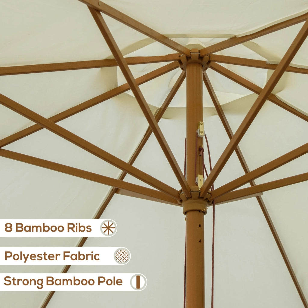 Ombrellone da Giardino con Doppio Tettuccio Ø3,25x2,50m in Legno di Bambù e Poliestere Beige