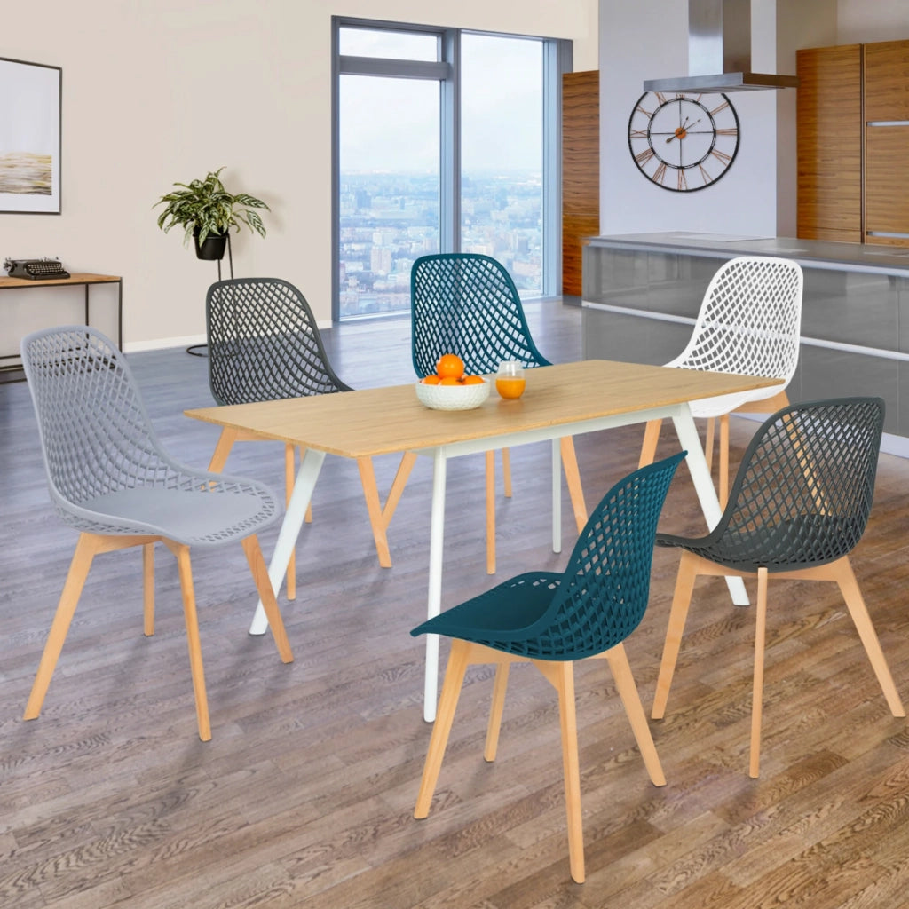 IDMarket - Set di 6 sedie da pranzo bianco, grigio chiaro, blu anatra x2, grigio scuro x2 MANDY