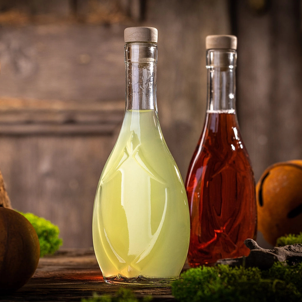 KADAX 10 bottiglie di vetro Icona da 250 ml per vino, liquori, distillati, alcolici, succhi di frutta + tappi di sughero
