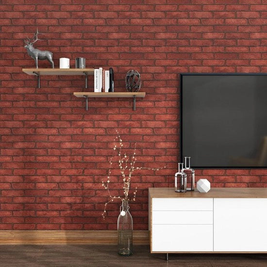 Baksteen 3D-effetto carta da parere per parete 40 cm x 300 cm con effetto di pietra e mattoni vintage rosso per soggiorno con superficie stucco e retro adesivo per cucina lavabile