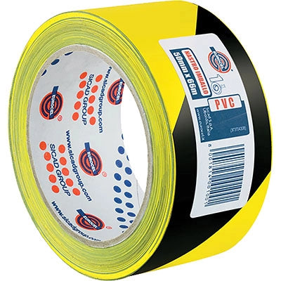 NASTRO SEGNALETICO ADESIVO 350 GN EUROCEL - PVC GIALLO/NERO MM 50 ML 66- 2 pezzi