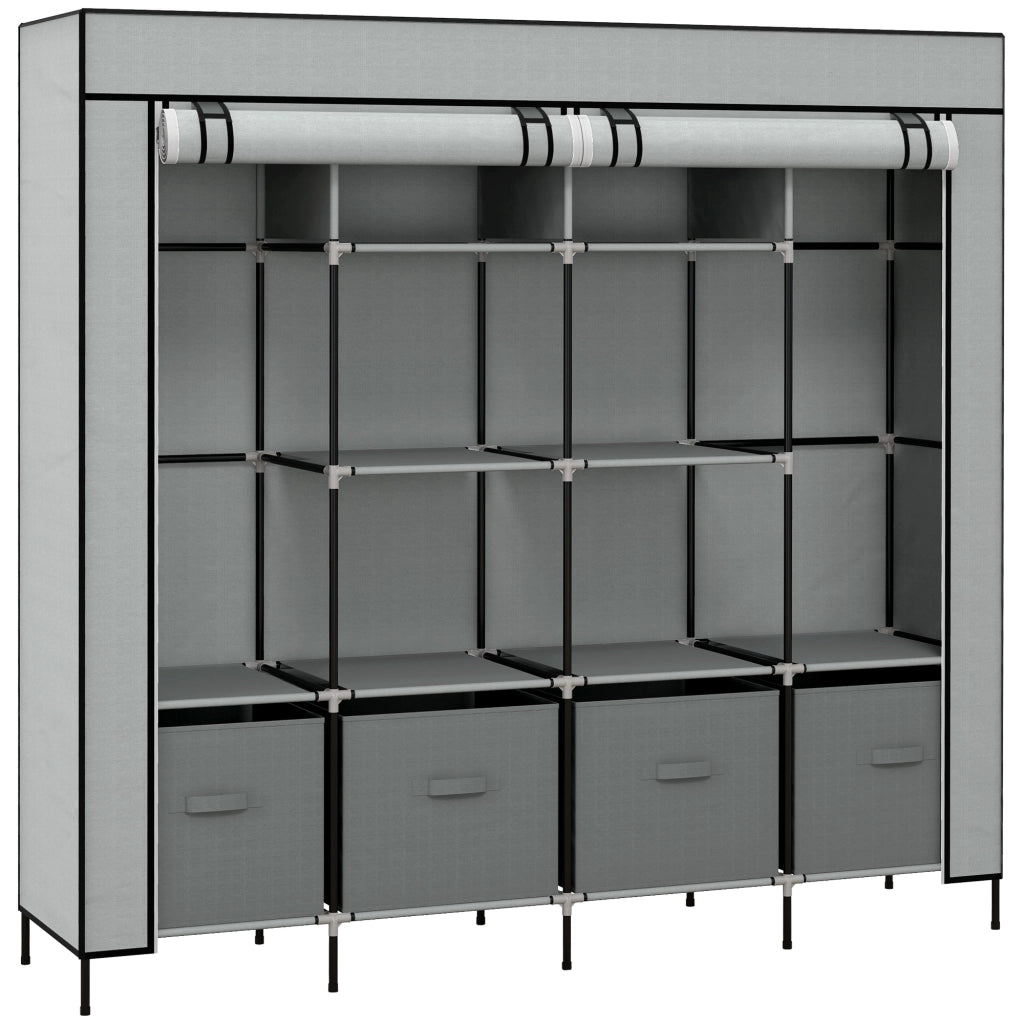Armadio Portatile con 10 Compartimenti, 2 Rack e 4 Cassetti ¨C Zephmum ¨C Grigio 166x42.5x169.5 cm