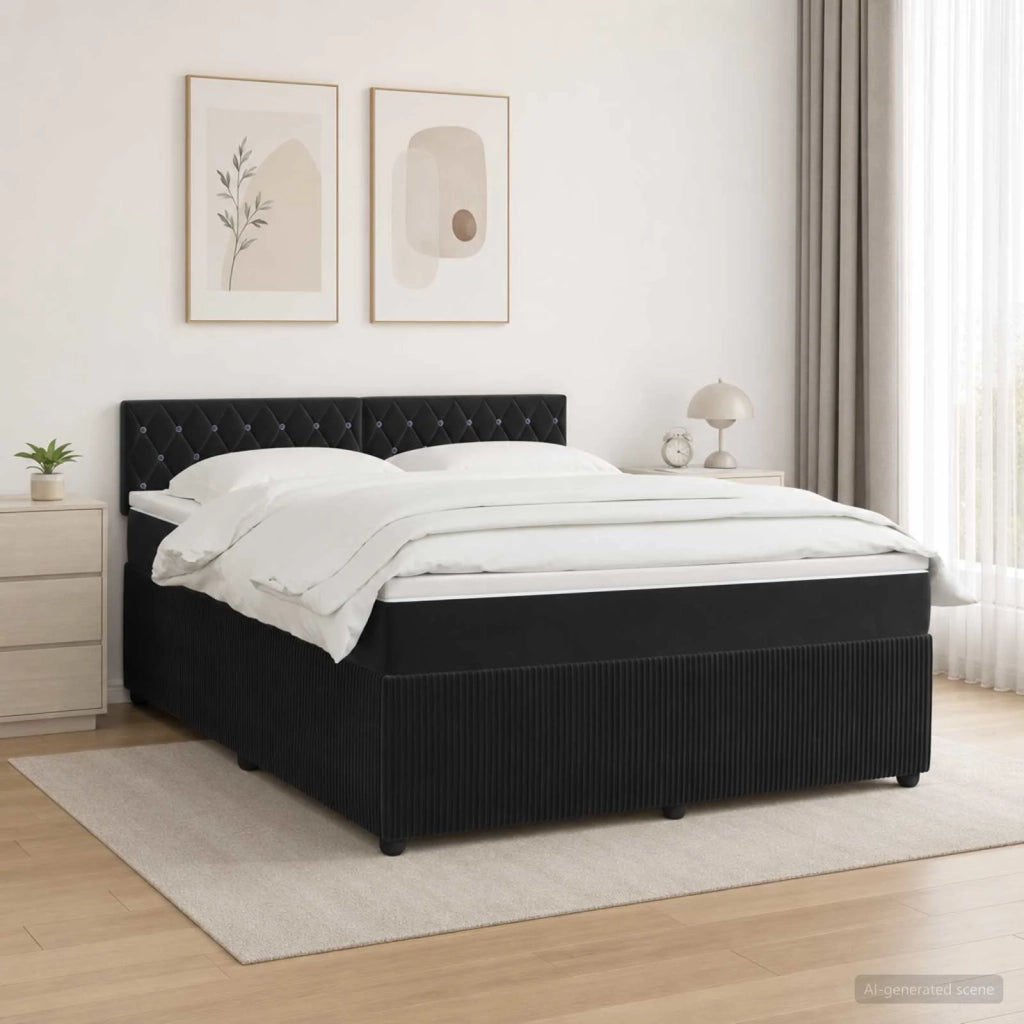 Letto box spring con materasso Nero 140 x 190 cm Velluto 3453133