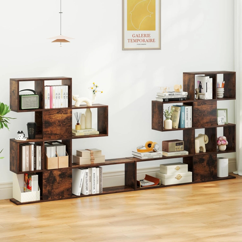 Libreria in Legno, 5 Livelli con Ante, Scaffale Multifunzionale a Forma di Scala, Ideale per Soggiorno Studio Ufficio, 120x19,5x109cm (Marrone)