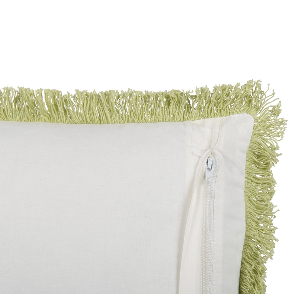 Set di 2 cuscini in cotone con frange di colore verde e bianco 45 x 45 cm camera da letto soggiorno