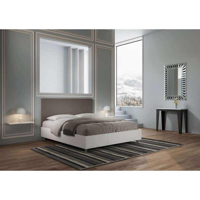 Letto Matrimoniale 160x200 cm struttura bianco frassino testata Level - Similpelle,Cappuccino,Con rete