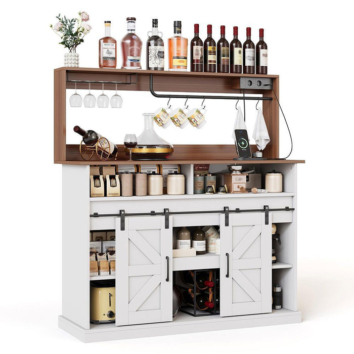 Bar ¨¤ caf¨¦ rustico con porta-bicchieri e prese elettriche - Xylo - 120 cm
