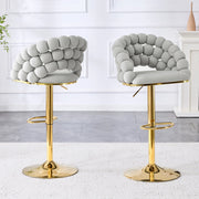 Tabouret de bar girevole in velluto con altezza regolabile e base metallica dorata grigio chiaro set da 2