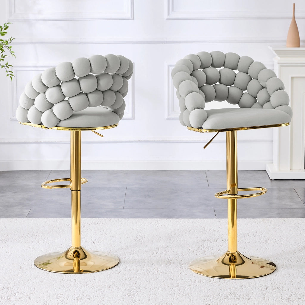 Tabouret de bar girevole in velluto con altezza regolabile e base metallica dorata grigio chiaro set da 2