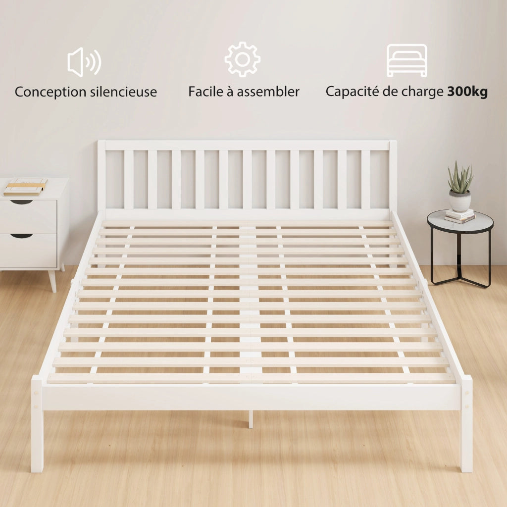 Letto in legno massello con testiera e rete a doghe 160x200 ¨C zephmum ¨C bianco
