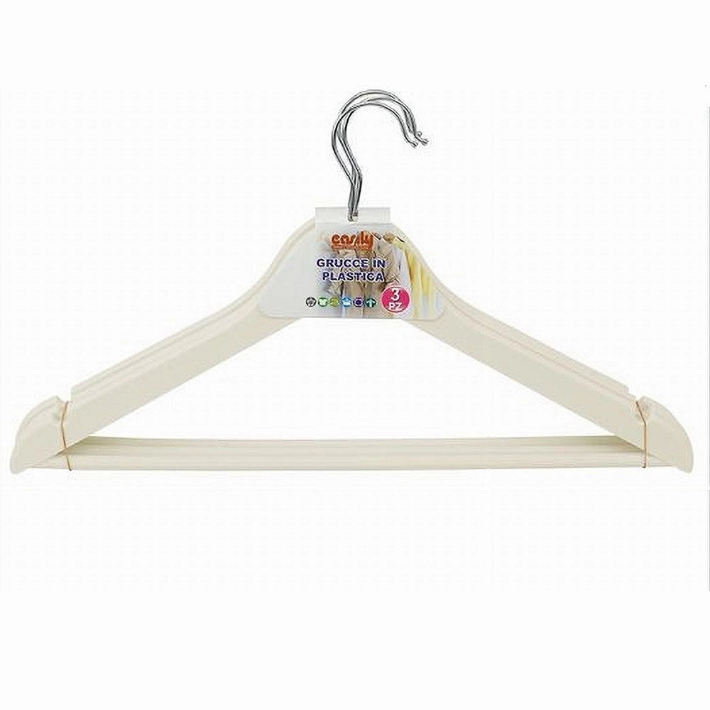 Trade Shop - Set 3 Pz Grucce Stampelle In Plastica Appendiabiti Vestiti Pantaloni Beige 79316 -