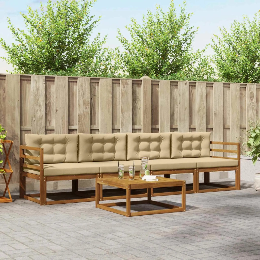 Set di divani da esterno con cuscino 5 pcs Naturale e Beige 3367146