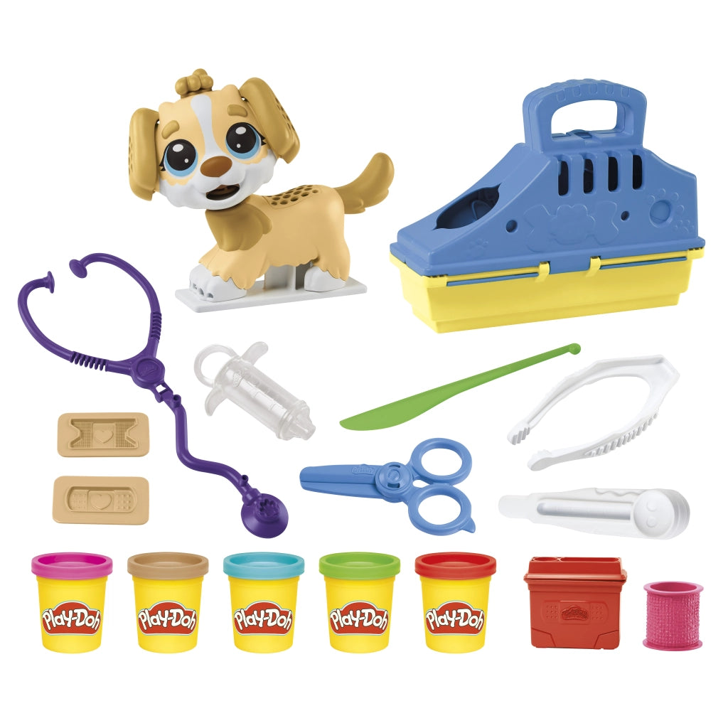Play-Doh - Set da Veterinario, playset con Cane Giocattolo, trasportino, 10 Strumenti, 5 Colori