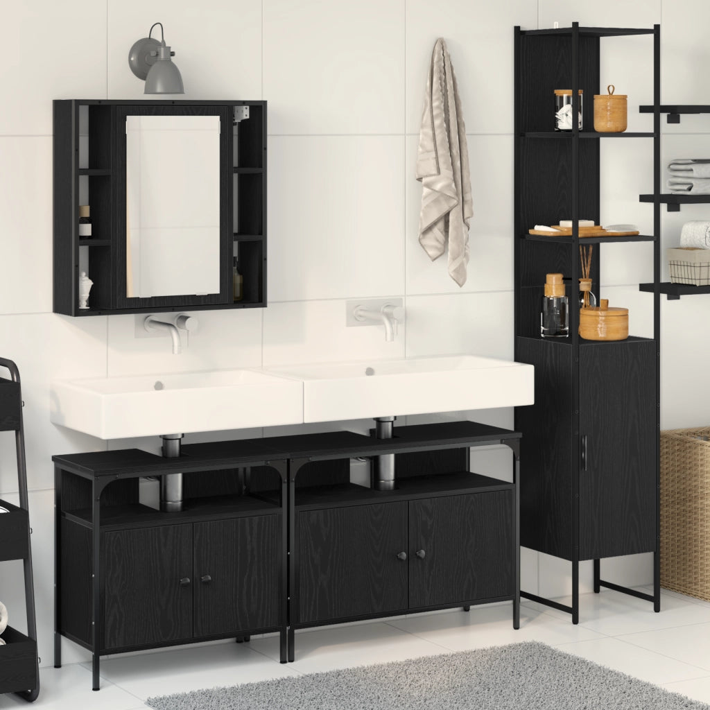 Set di Mobili per Bagno di 4 Pezzi in Rovere Nero e Legno Ingegnerizzato