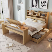 Letto multifunzione in legno 140x200 cm con contenitore e tavolo pieghevole