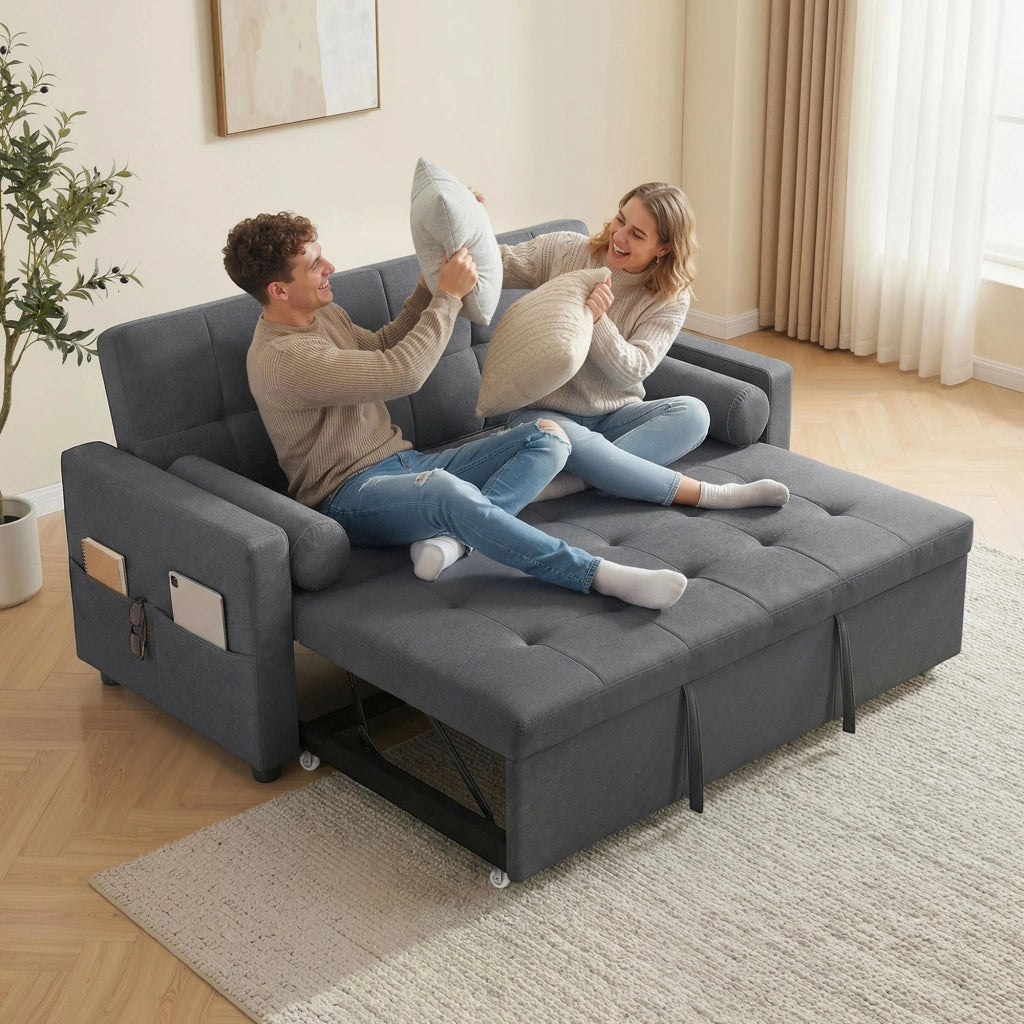 Divano letto 2 posti con letto gigogne e cuscini ¨C zephmum ¨C grigio 80,5x137,5x84 cm