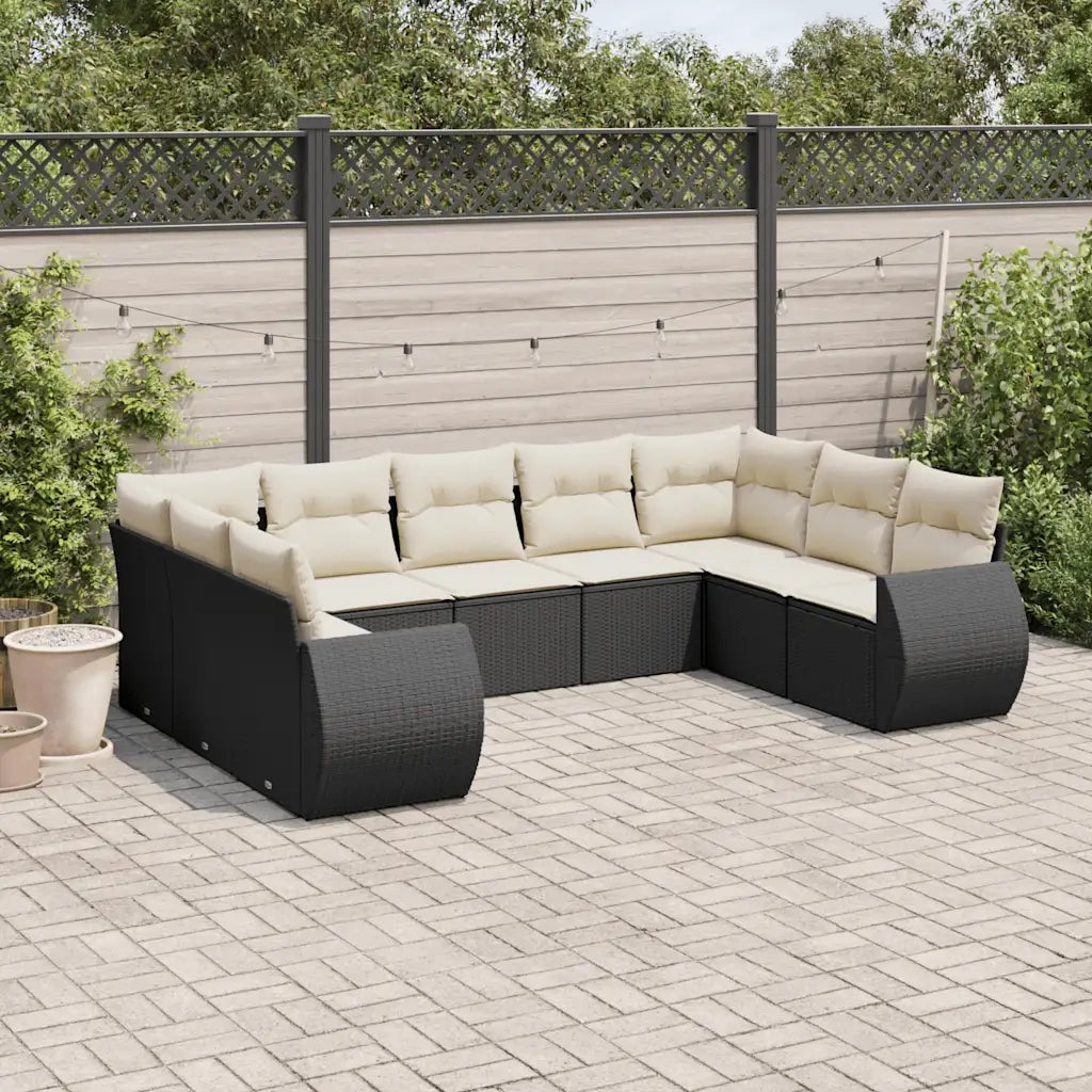 Set Divani da Giardino 9 pz con Cuscini Nero in Polyrattancod mxl 112800
