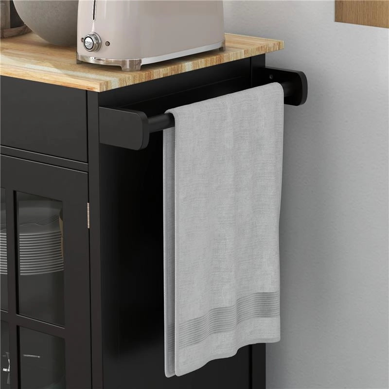 CARRELLO CUCINA CON CASSETTO ARMADIETTO REGOLABILE E PORTASCIUGAMANI IN LEGNO 67X48X86.5 CM NERO E ROVERE