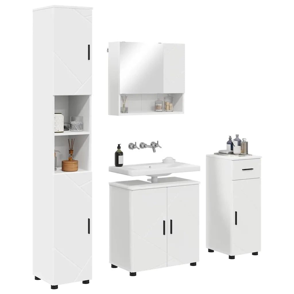 Set di mobili per il bagno con cassetto con porta 4 pcs Bianco
