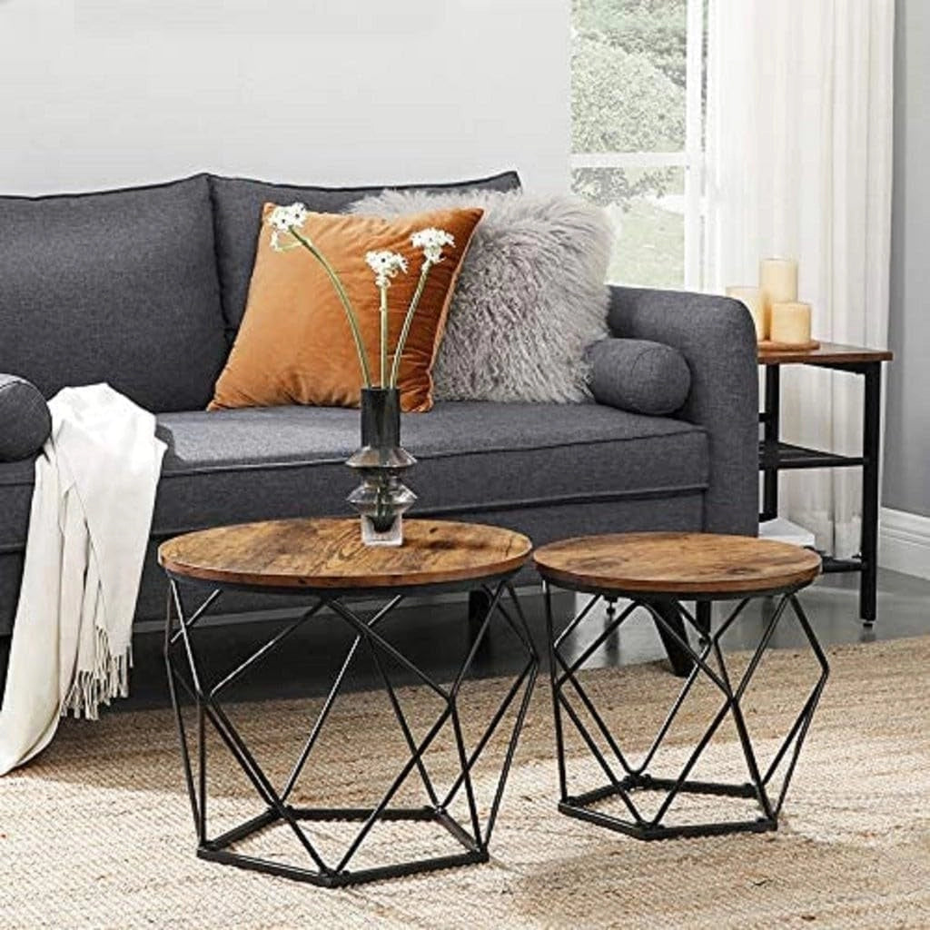 Tavolini da caffè Valora Rustic Brown Set di 2 con struttura in acciaio | stile loft