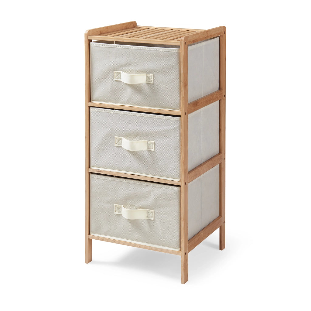Cassettiera Maldon Comò Organizzatore con 3 Cassetti 79 x 37 x 35 cm - Naturale / Beige [en.casa]