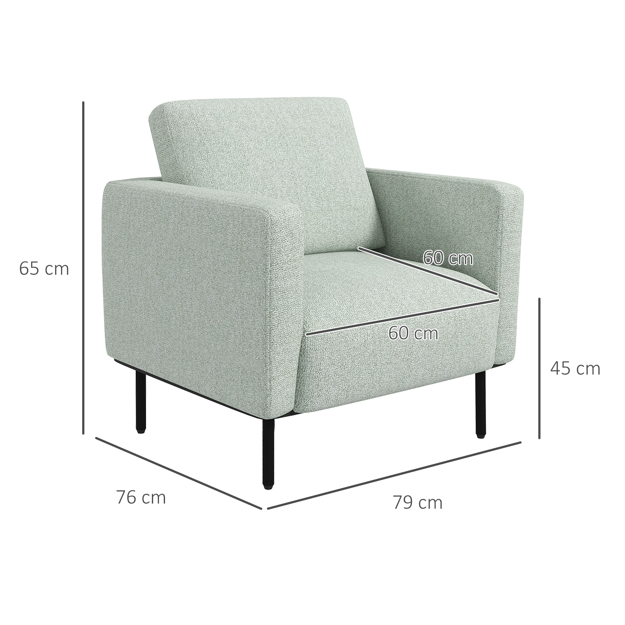 Poltrona 79x76x65 cm in Tessuto Effetto Lino Traspirante Grigio