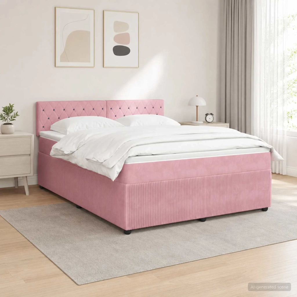 Letto box spring con materasso Rosa 140 x 200 cm Velluto 3451690