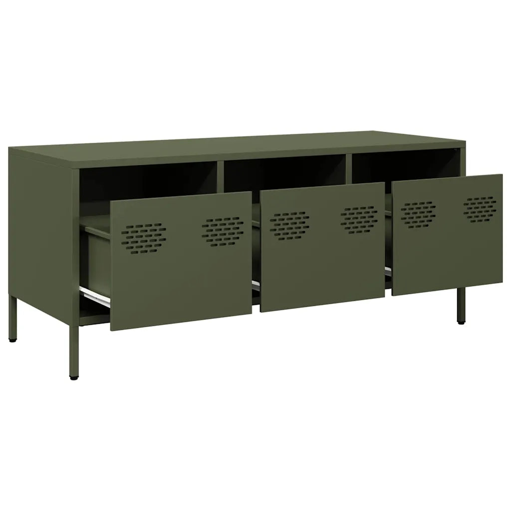 Mobile TV-Credenza per TV-Console TV Verde Oliva 101,5x39x43,5cm Acciaio Laminato a Freddo 854692