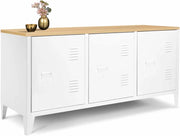 Credenza bassa ESTER 113 cm con 3 ante in metallo bianco e piano in legno dal design industriale