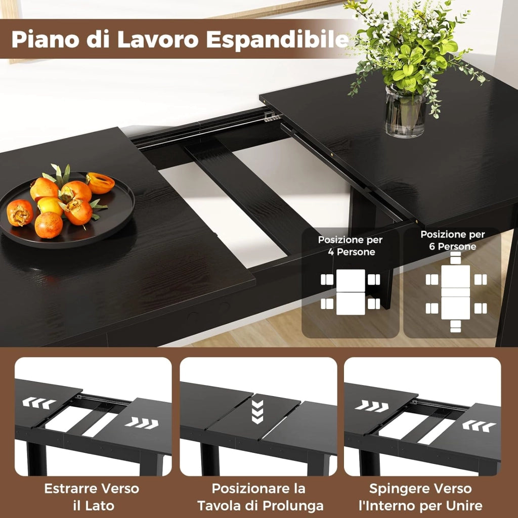 Tavolo Allungabile da Pranzo per 4-6 Persone, Tavolo Consolle Estensibile, Tavolo Moderno da Cucina, Soggiorno e Sala da Pranzo, 158 x 70 x 76 cm, Nero (Nero)
