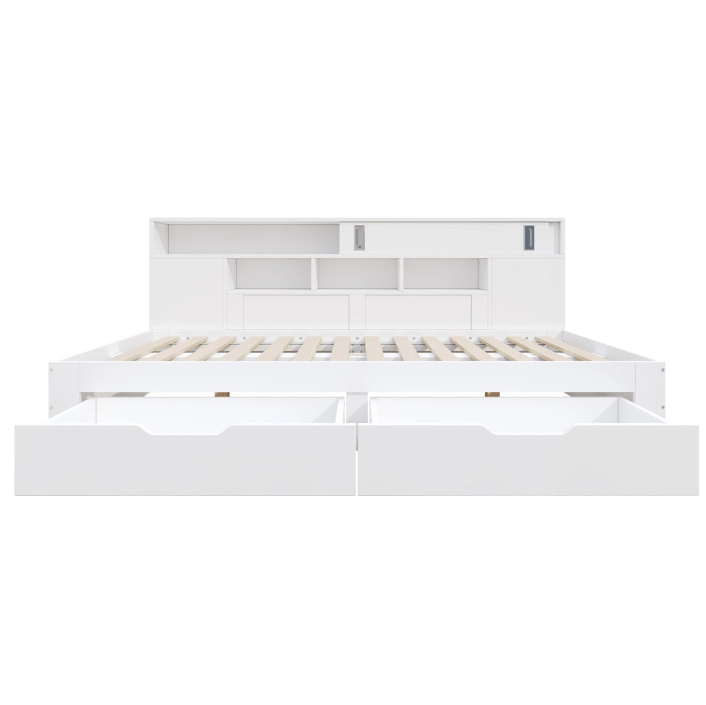 Letto a giorno 140x200 cm con cassetti e vani contenitori in MDF bianco