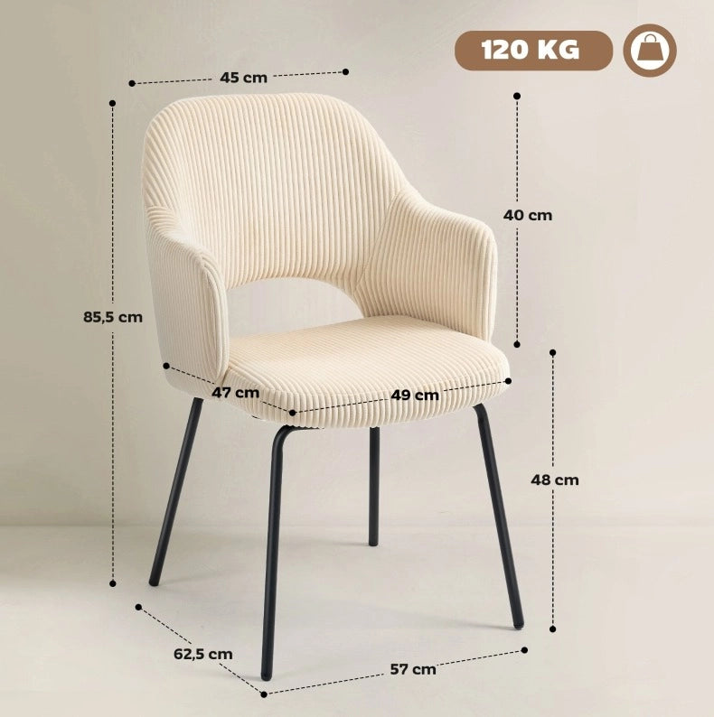 Sedia da pranzo beige in velluto a coste