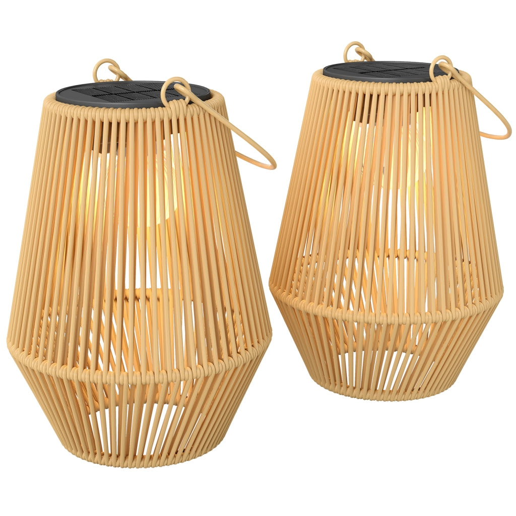 Lanterne Solari da Giardino 2 Pezzi ¨C zephmum ¨C Marrone Rattan IP44