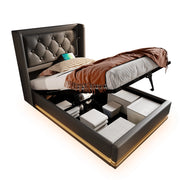 Letto Contenitore Singolo con USB; Tipo C e LED Regolabile 90×200 cm; senza Materasso; in PU; Nero