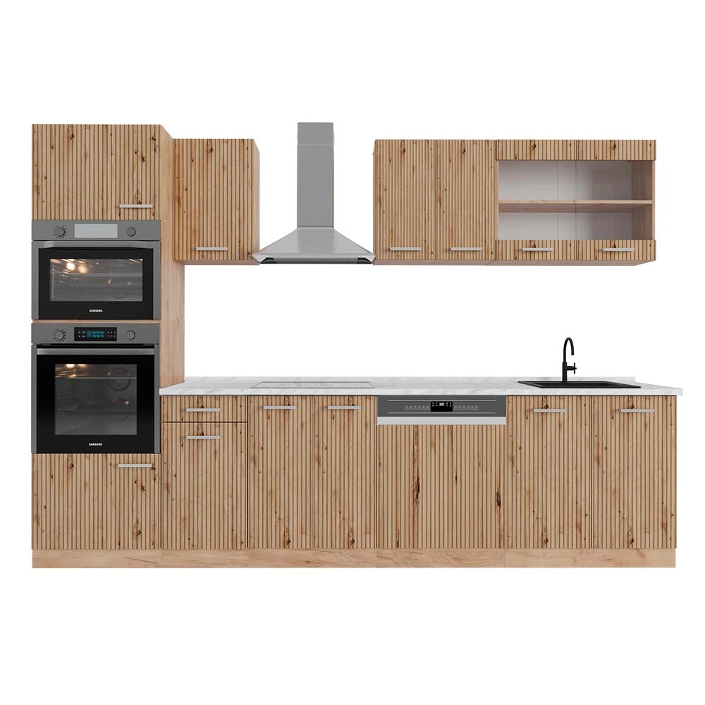 Vicco Cucina componibile Rovere artigianale/rovere Goldkraft 300 cm con armadio alto, PL Marmo