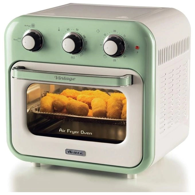 Ariete 4632 Friggitrice ad aria e forno Vintage, 1400W, 2in1, Capacità 16L, Accessori inclusi, Timer 60 minuti, Doppio vetro, Verde