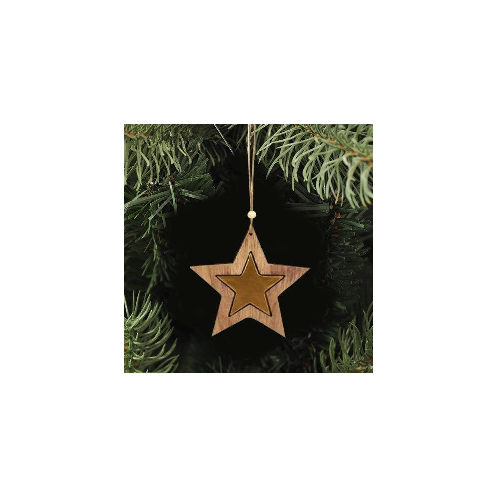Trade Shop - 3 Appendini Natale In Legno Stella Albero Cuore Oro Decorazioni Natalizie -