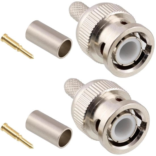Set di 2 connettori BNC - Mannelijke 50Ω - Cavo coaxiale RG141 RG58 - Connettore a krimp per telecamere e monitor