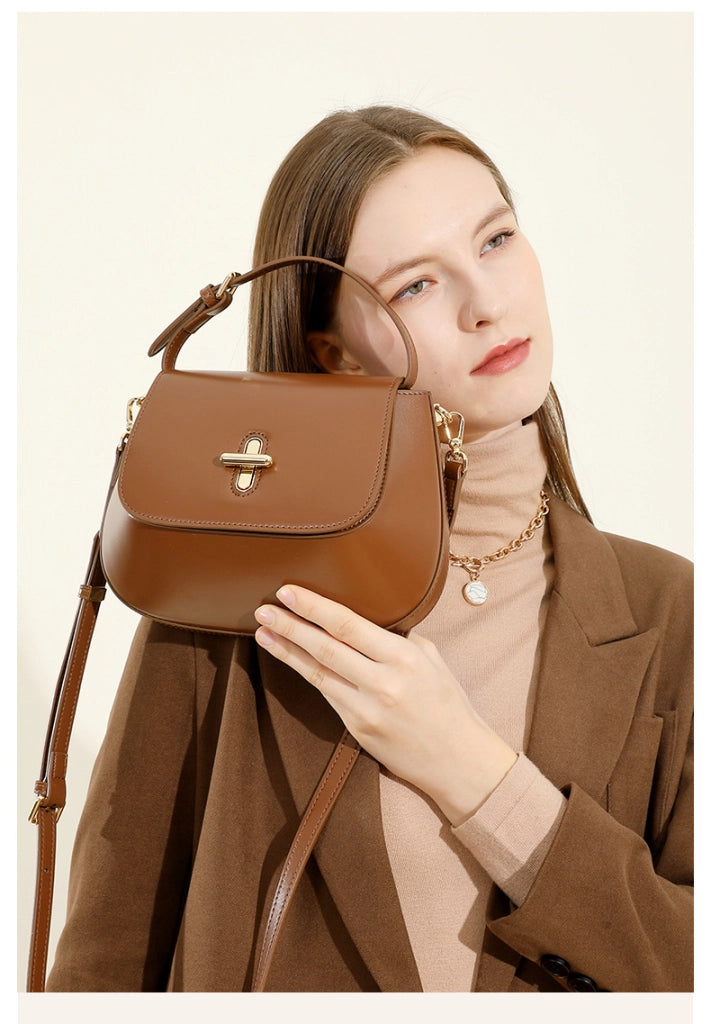 Borsa a tracolla da donna in vera pelle, stile vintage, marrone.