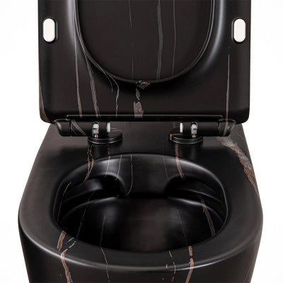 Water filoparete Rimless ceramica marmorizzata nera con sedile Tokyo