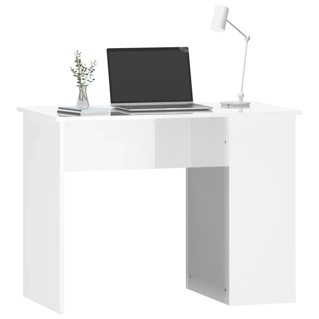 Scrivania | Tavolo da Ufficio Bianco Lucido 100x55x75 cm in Legno Multistrato