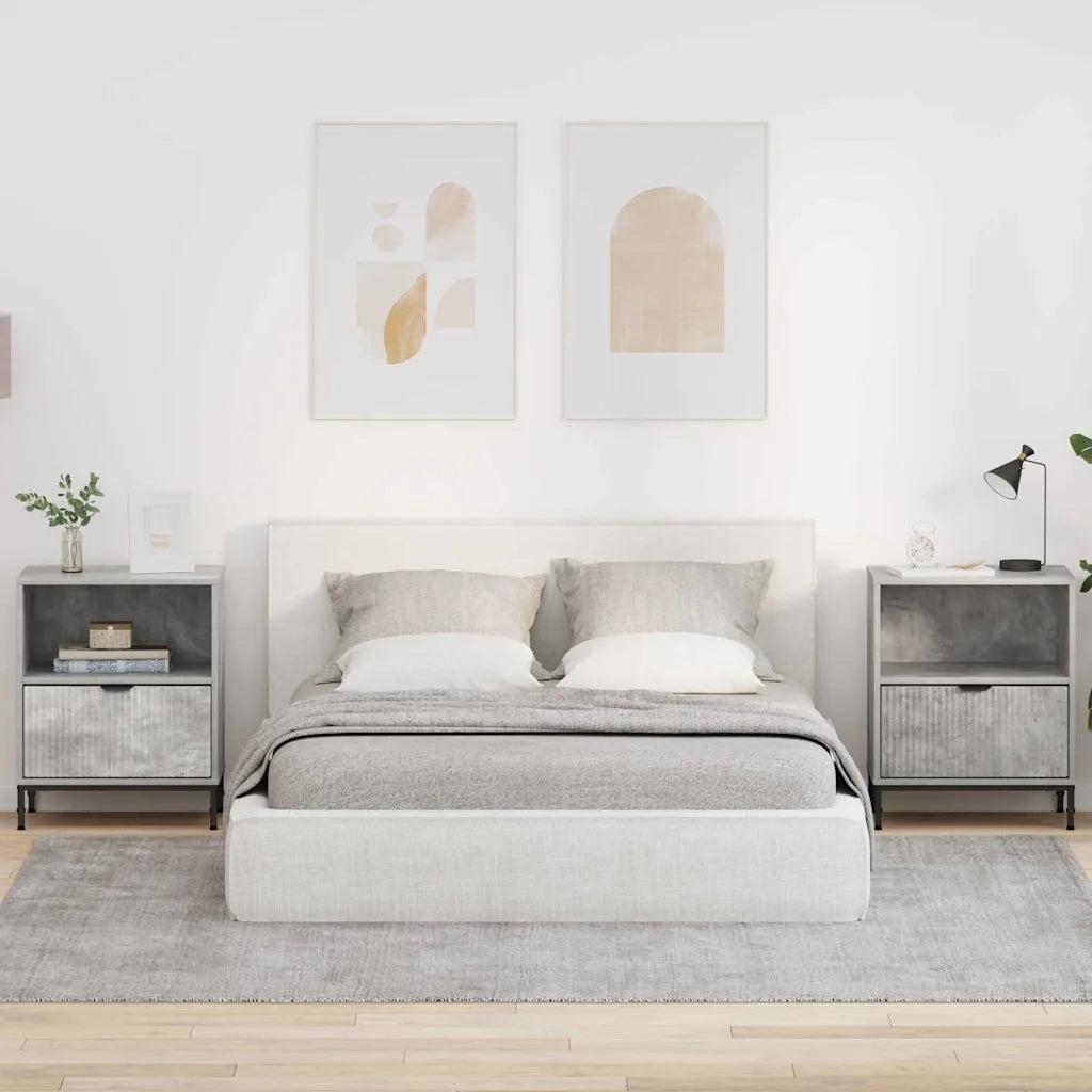 Set di 2 Comodini | Armadio da Notte | Mobiletto da notte Grigio cemento 49 x 36 x 61 cm